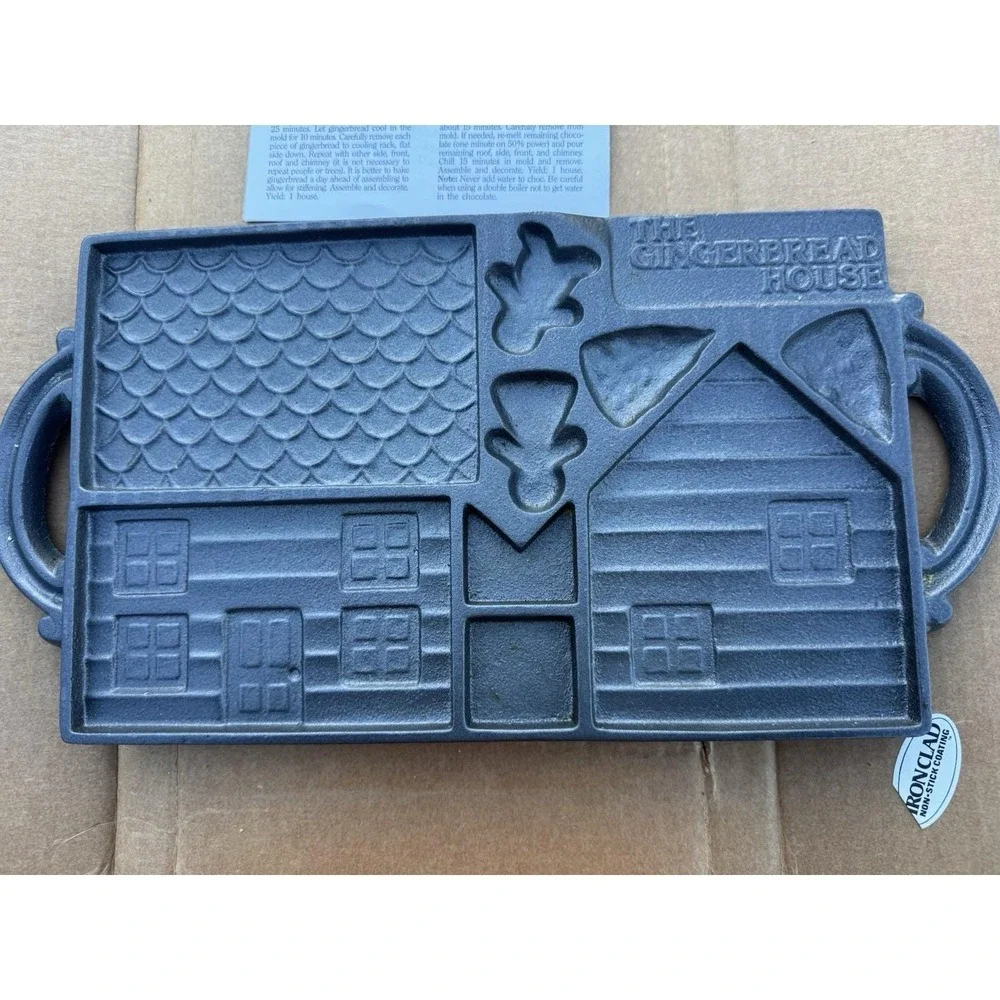 John Wright 1985 Double Sided Cast Iron Gingerbread House Baking Mold  NOS BOX